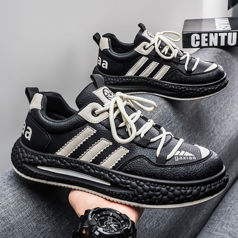 Spring new men's shoes 2026 soft sole leather sneakers fashion trendy casual shoes comfortable versatile low-top shoes for men