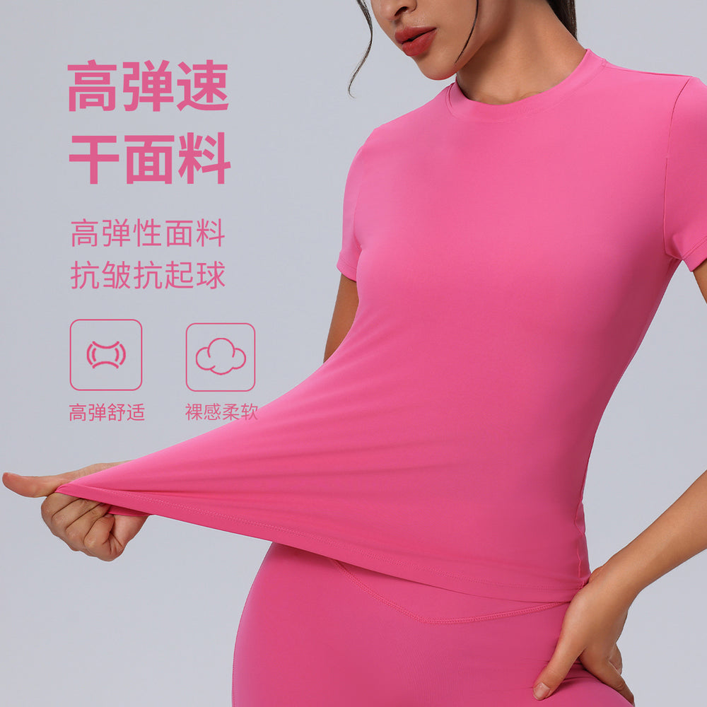 European and american style crew neck quick-dry yoga top t-shirt - slim fit, stretchy activewear for women - custom oem short sleeve fitness apparel