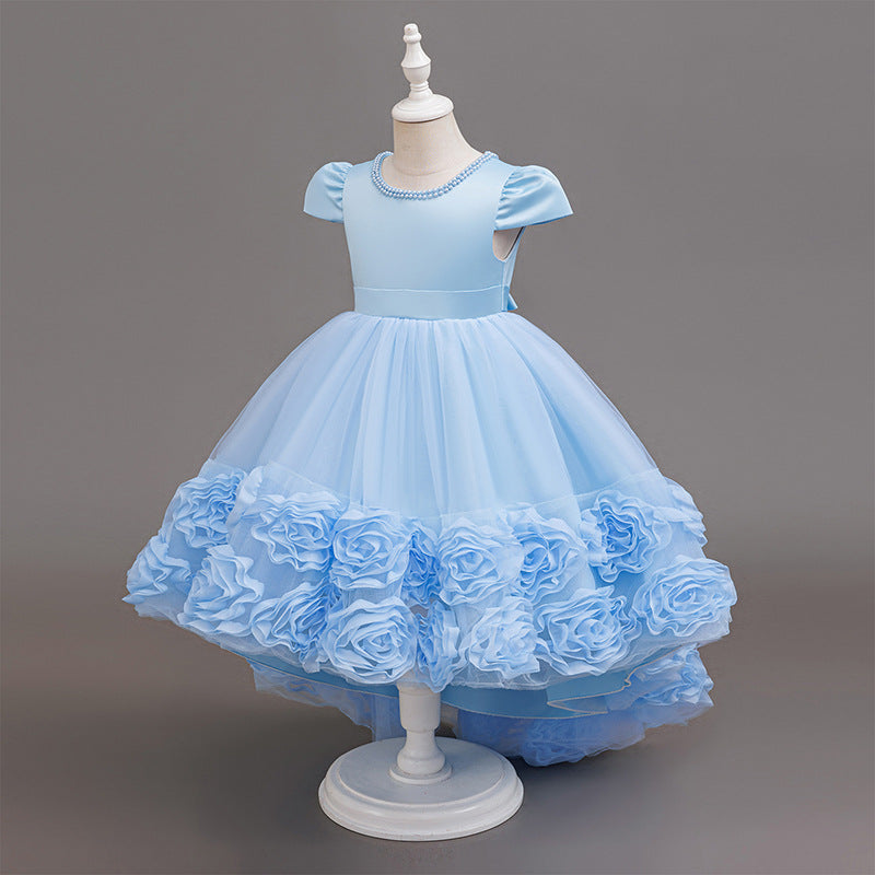 Girl dress princess dress mesh tutu skirt trailing skirt flower girl piano performance dressgirl dressin stock