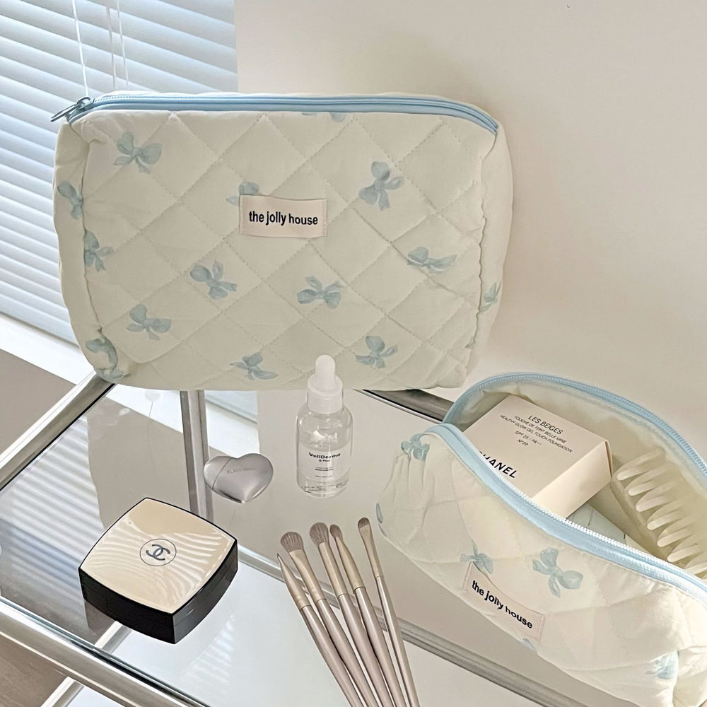 Cute and fresh bowknot makeup bag - large capacity student dorm storage pouch & pencil case set