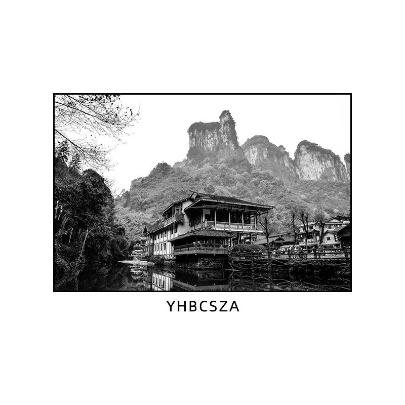 Hunan restaurant hanging paintings old Changsha Chinese hotel restaurant box hanging paintings retro nostalgic Hunan black and white architectural murals