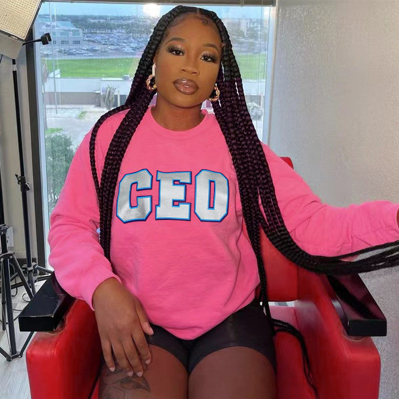 Europe, America, autumn and winter new printed round neck pullover long sleeve loose sweater women's 2022 fashion casual versatile top