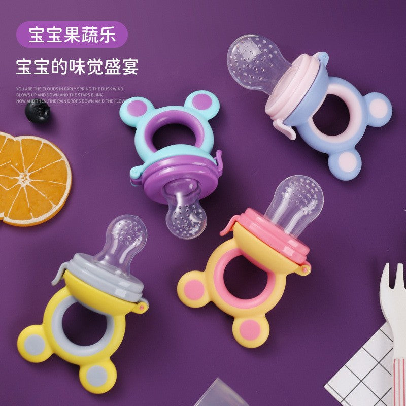 English card pack, infant fruit and vegetable music silicone bite music baby nutrition fruit and vegetable mesh bag complementary food feeder