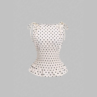 Ready-to-ship summer european and american new arrivals: polka dot print, unique and edgy, spicy girl style, off-the-shoulder, slim-fit, figure-flattering, designer tank top