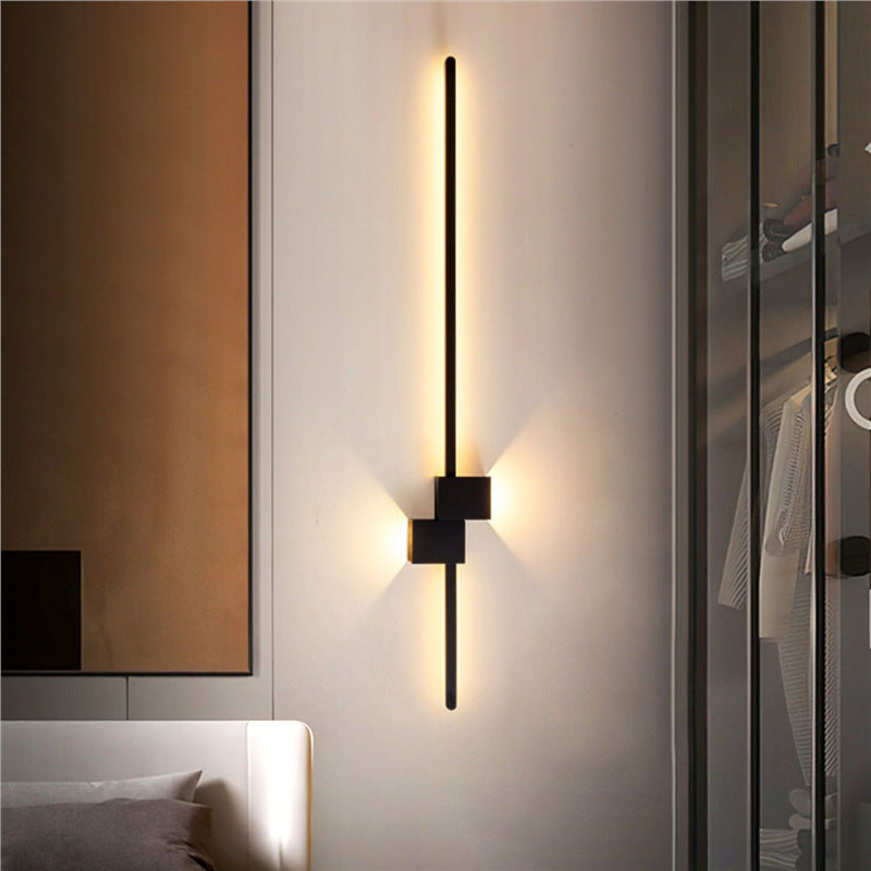 Wall lamp bench living room background wall grids modern casualnormcoreaccessible luxury one-shaped bedroom aisle bedside lamp