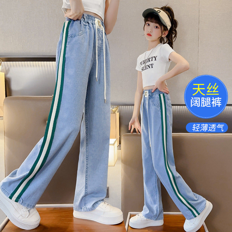 Girls' summer pants: kids' mosquito-proof trousers, lightweight summer style,  new arrivals, long pants for girls, big girls' jeans, wide-leg pants