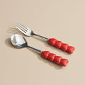 Heart-shaped ceramic stainless steel fork and spoon set - high-temperature underglaze decoration - wedding & celebration dinnerware - wholesale