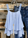 Fashion cross-border layered suspender tops flower lace shoulder strap double-layered ruffle swing looseslimming look vest
