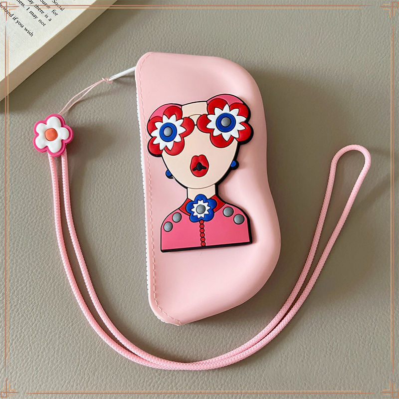 Cartoon cute portable silicone glasses bag contrasting sunglasses sunglasses protective cover hanging bag glasses case storage bag