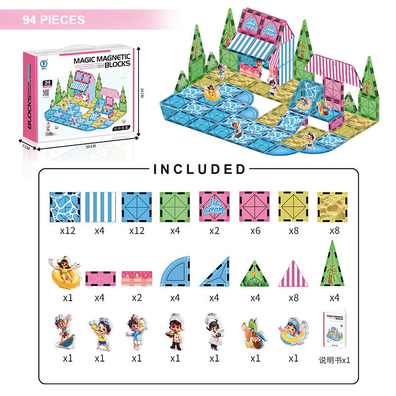 Kids educational diy painted diamond pattern magnetic track building blocks baby puzzle puzzle magnetic sheet square castle toy