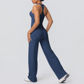 fashion brushed pure color tight i-shaped back sports suit running fitness yoga wear wide-leg two-piece set