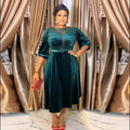 Aliexpress african plus size  autumn/winter new european and american cross-border elegant evening gown rhinestone velvet dress