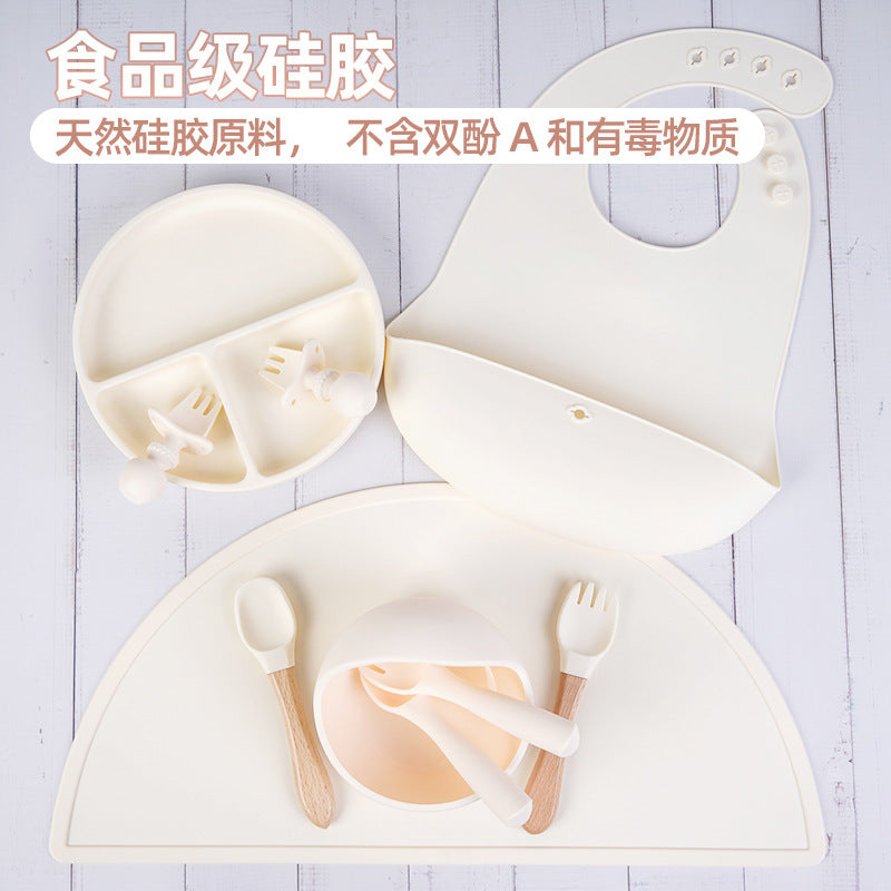 Feeding tableware Baby food grade saliva pocket Silicone suction cup Meal bowl set Feeding complementary food Training tableware set