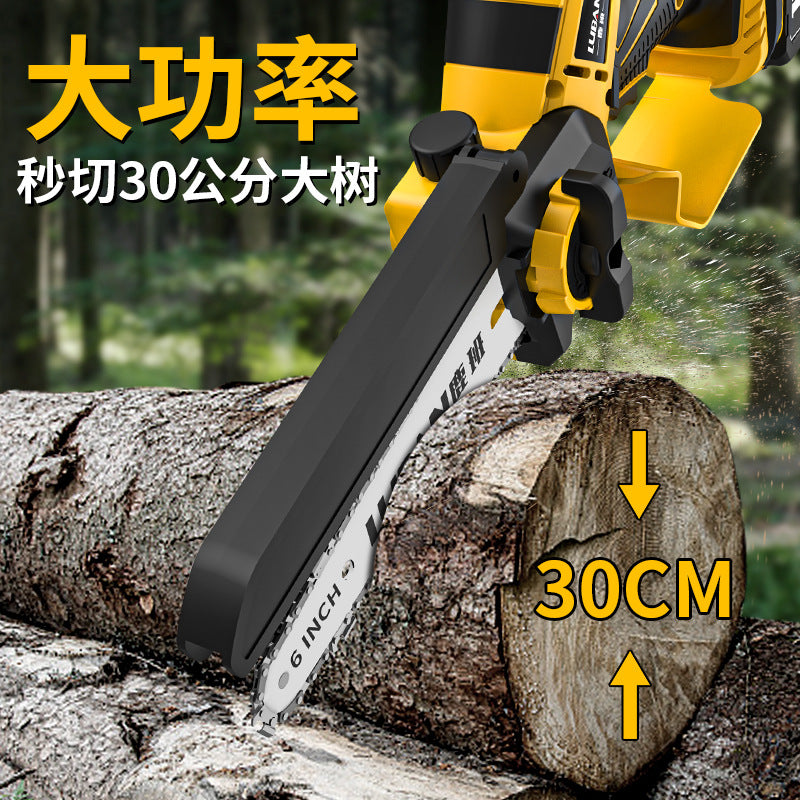 Cross-border 6-inch 8-inch lithium battery chain saw, rechargeable chainsaw, portable household small logging single hand saw, tree cutting and pruning saw