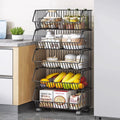 Kitchen basket storage rack, freestanding multi-tier fruit and vegetable organizer, multi-functional oven and microwave rack, pot and pan shelf