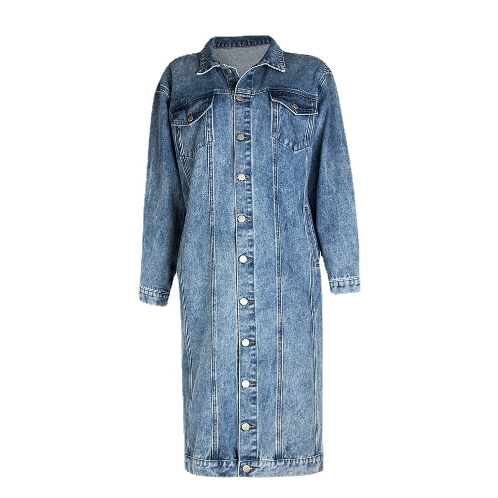 fashion style denim outwear women's hot-selling new arrival washed retro silmstylish street trendy long coat