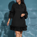 European and american plus size women's clothing  spring new arrivals: solid color, elegant, ruched sleeve, tie-waist, ruffle hem dress - export quality