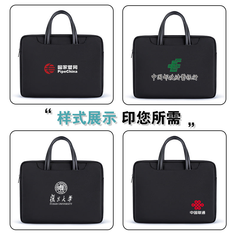 Large capacity business briefcase - waterproof oxford cloth document bag with custom printing, office zipper conference bag, laptop sleeve