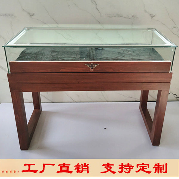 Solid wood retro jewelry display cabinet Wenwan jade jewelry museum books calligraphy and painting exhibition glass display cabinet