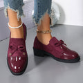 slip-on loafers women's autumn bow chunky heel plus size single shoes 43 red