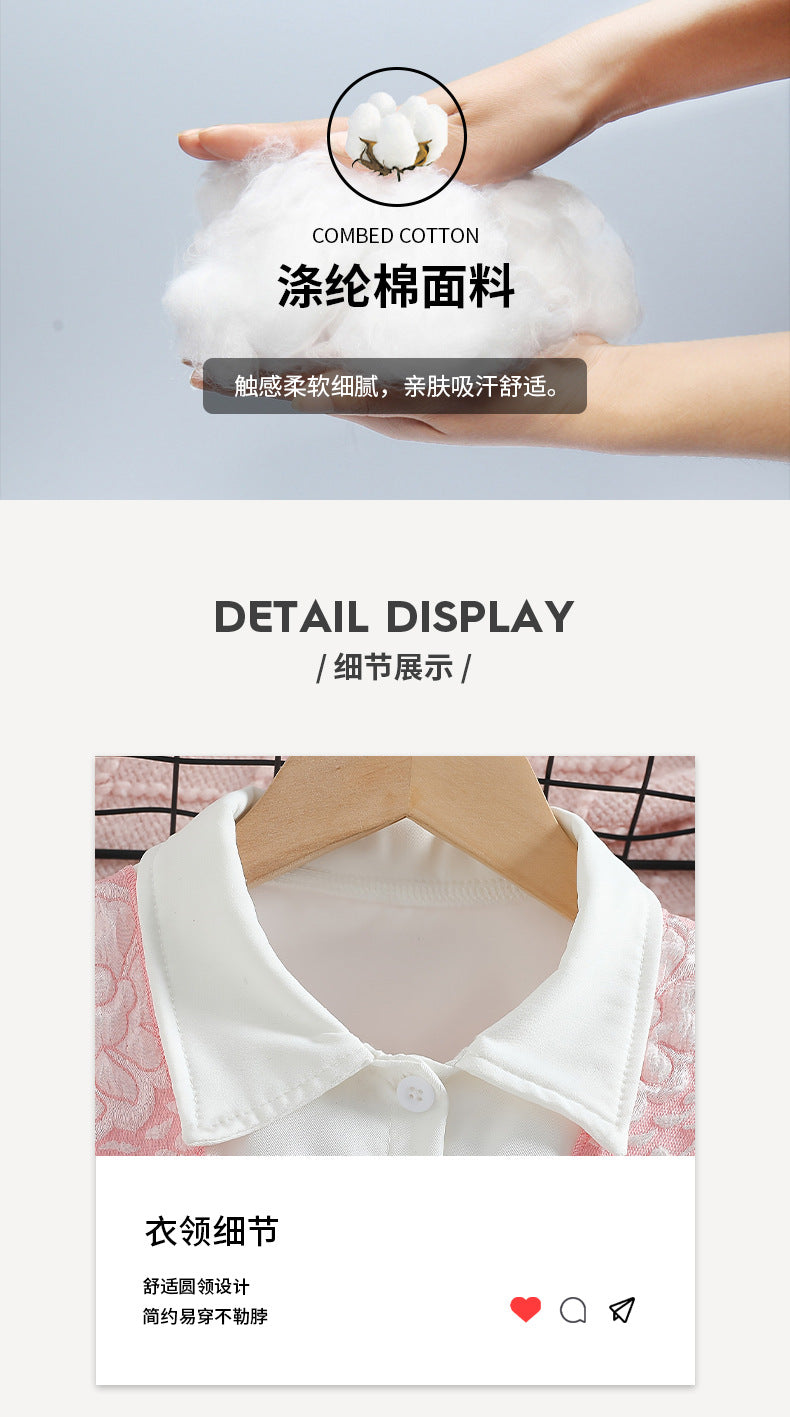 girl cutedresslong sleeves fungus edge shirtpatchwork long skirt pink stereo flower children's a-line skirt