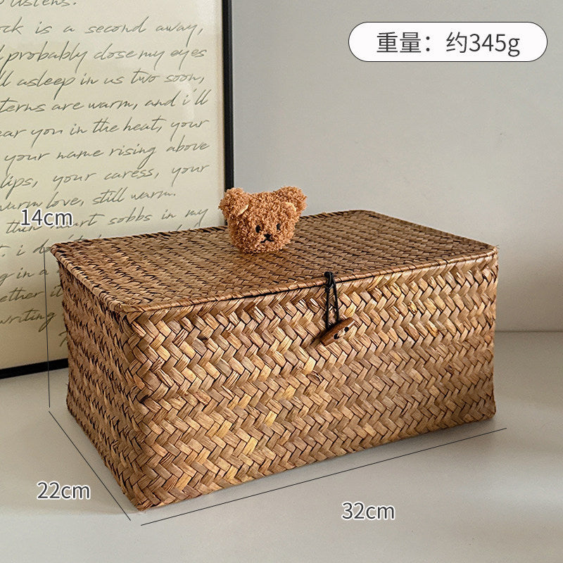 Rattan storage basket desktop storage box cosmetics miscellaneous woven storage basket storage box with lid snack box