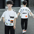 Boys' summer outfit set:  new styles for older boys - stylish, sporty, short-sleeved korean fashion