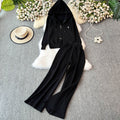 Women's casual knit set - autumn/winter versatile zip-up hoodie sweater jacket & high-waisted wide-leg pants two-piece outfit