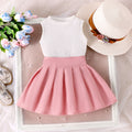Amazon fashion summer new girlssuit pure color sleeveless pit vest and pleated skirttwo-piece set