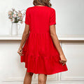 Ins popular style  cross-border women's clothing european and american small v neckcasualloose large skirt short-sleeved vacation red dress