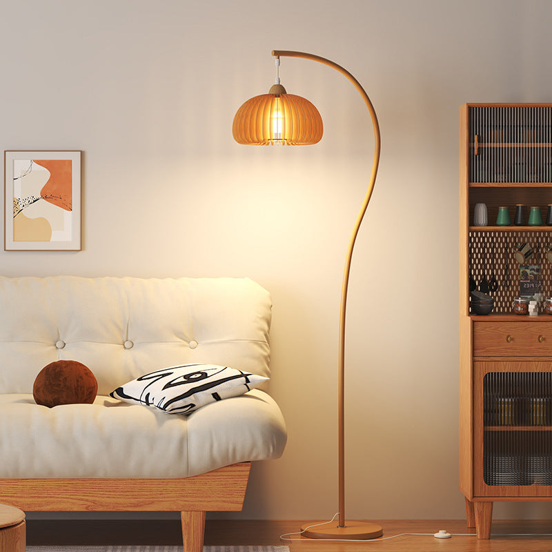 Cream wood style pumpkin fishing lamp living room floor table lamp atmosphere bedside bedroom room lamp zen new chinoiserie