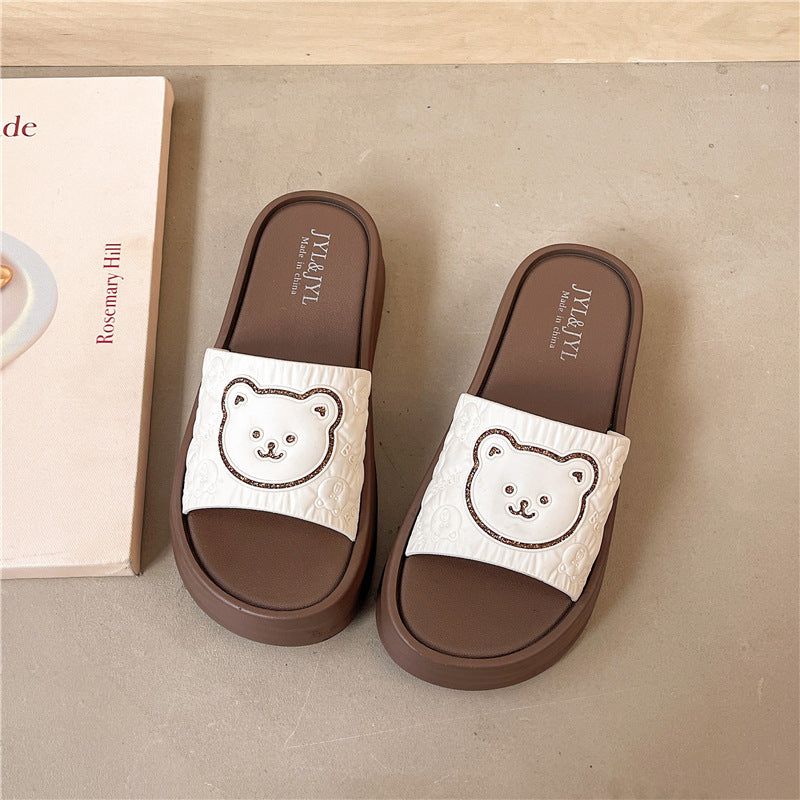 Bear thick sole 2025 new arrival slippers women's summer outwear non-slip cute home indoor popularins heightening sandals
