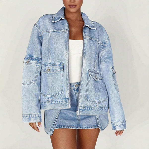 Denim jacket women's spring and autumn models 2024 new American retro washed old loose long-sleeved high-end top