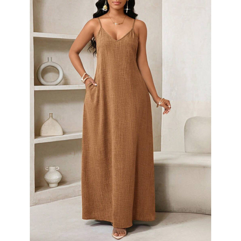 Amazon european and american bohemian style backless loose dress women's  summer new simple skirt