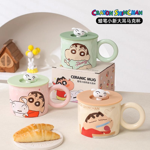 Crayon small new mug with lid household water cup high value ceramic cup creative coffee cup cute milk cup