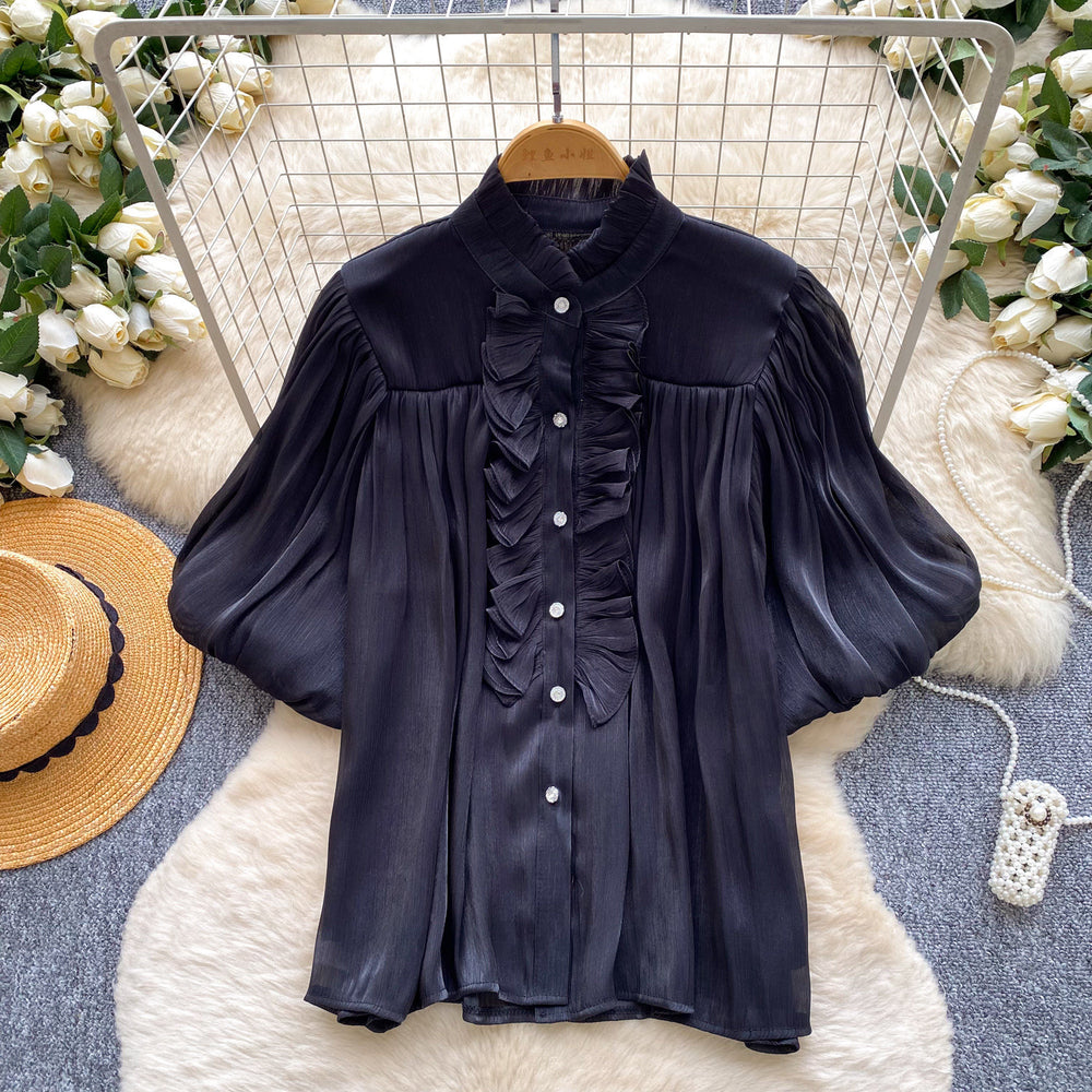 French chic lantern sleeve ruffle blouse - women's summer top: soft, breathable, high-end design, perfect for work