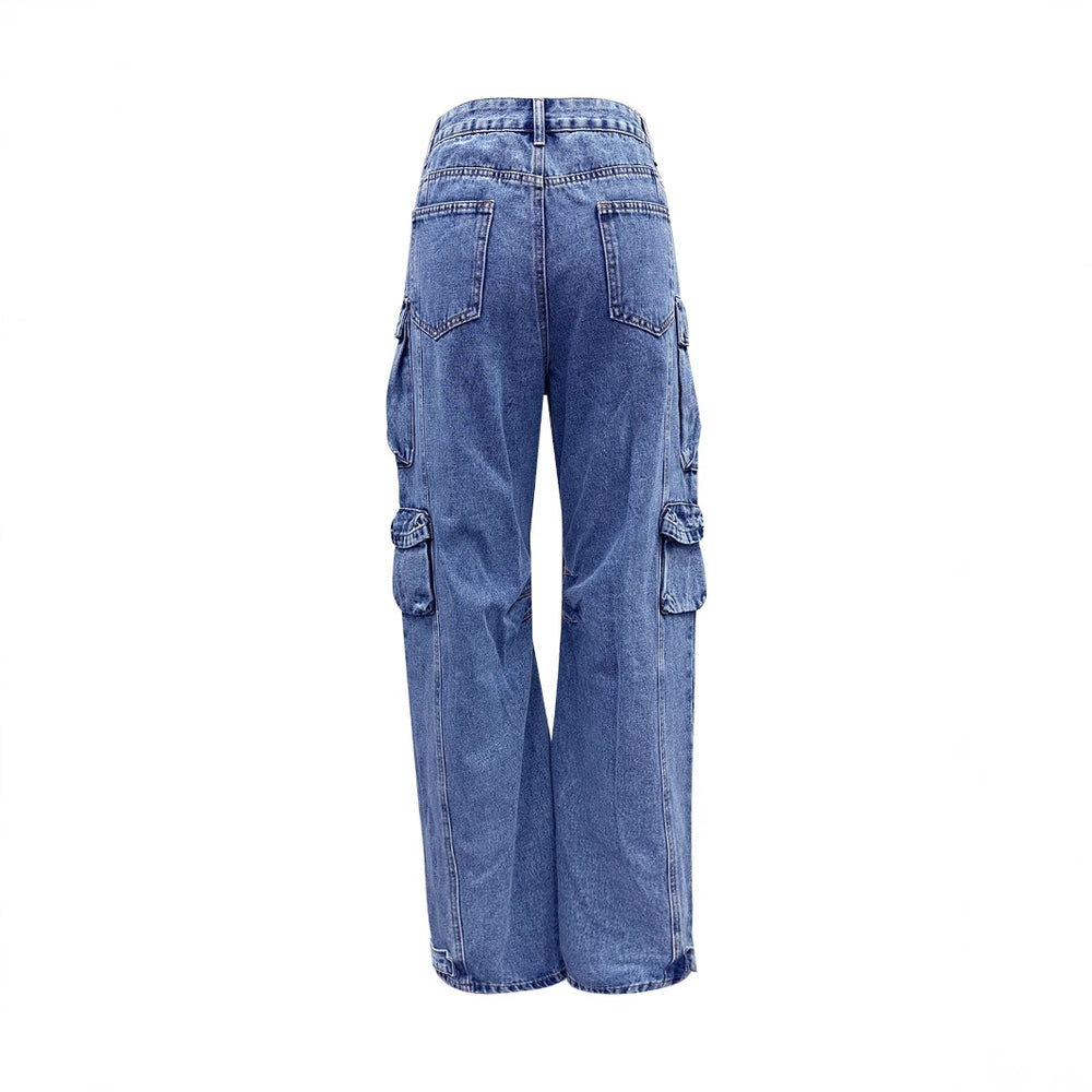 In stock - 20551#  cross-border e-commerce women's fashion european and american ins style new trendy cargo denim pants