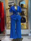 Fashion cross-border women's clothing  summer new arrivalelegantwork clothing double-breasted waist tops high waistpantssuit