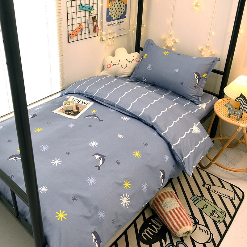 Student dormitory quilt cover three-piece bed sheet pure cotton single bed children's bed quilt cover simple four-season universal 3