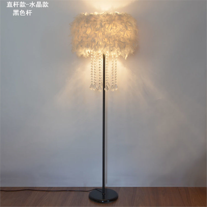 Crystal feather ins creative floor lamp wedding living room study bedroom bedside table lamp beauty anchor fill light