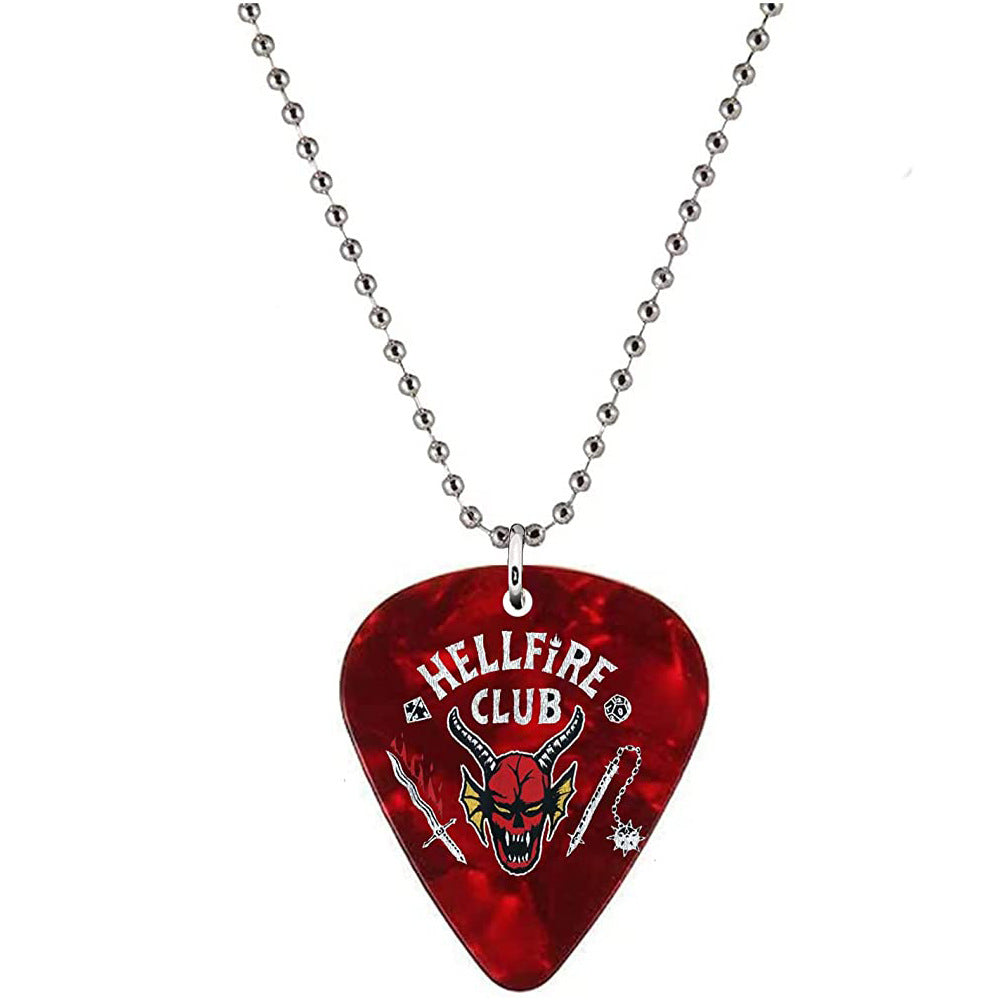 Amazon cross-border new jewelry guitar pick red printed hellfire stainless steel bead chain melon seed buckle necklace