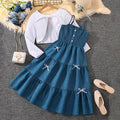 mid-to-large children's outfit: spring new arrivals - sweet floral print sundress with shawl set for girls (export quality)