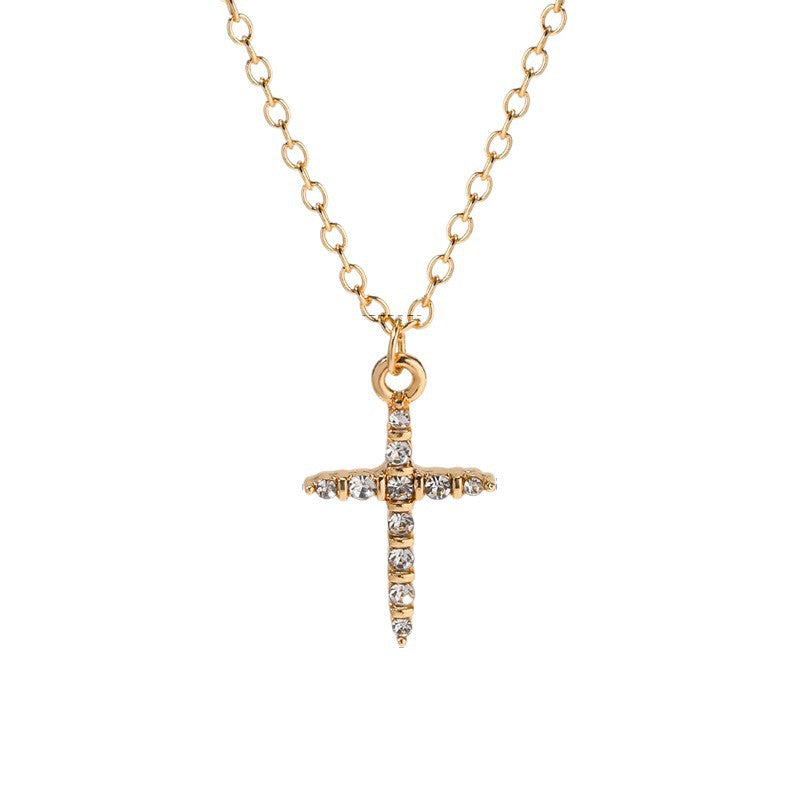 Wholesale gold cross necklaces - cross-border fashion, european & american style, high-end personalized jewelry, trendy ins style diamond-studded alloy pendants for women