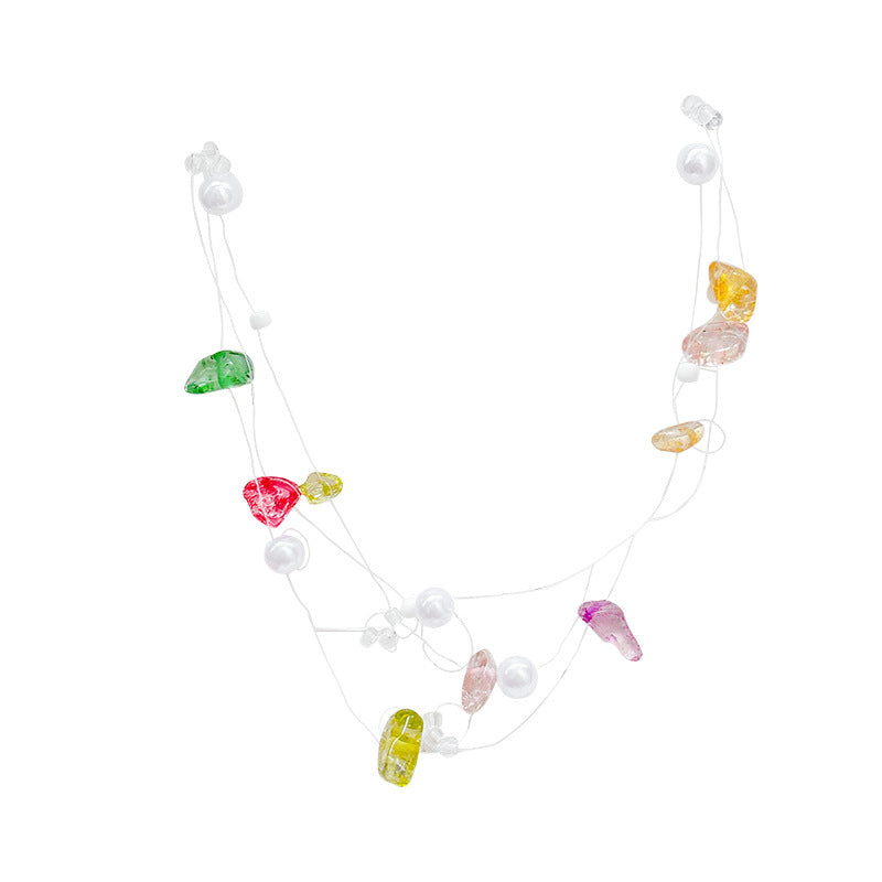 Colorful beaded pearl necklace for women - summer dopamine jewelry stackable choker accessory - high-end clavicle chain for beach vacation