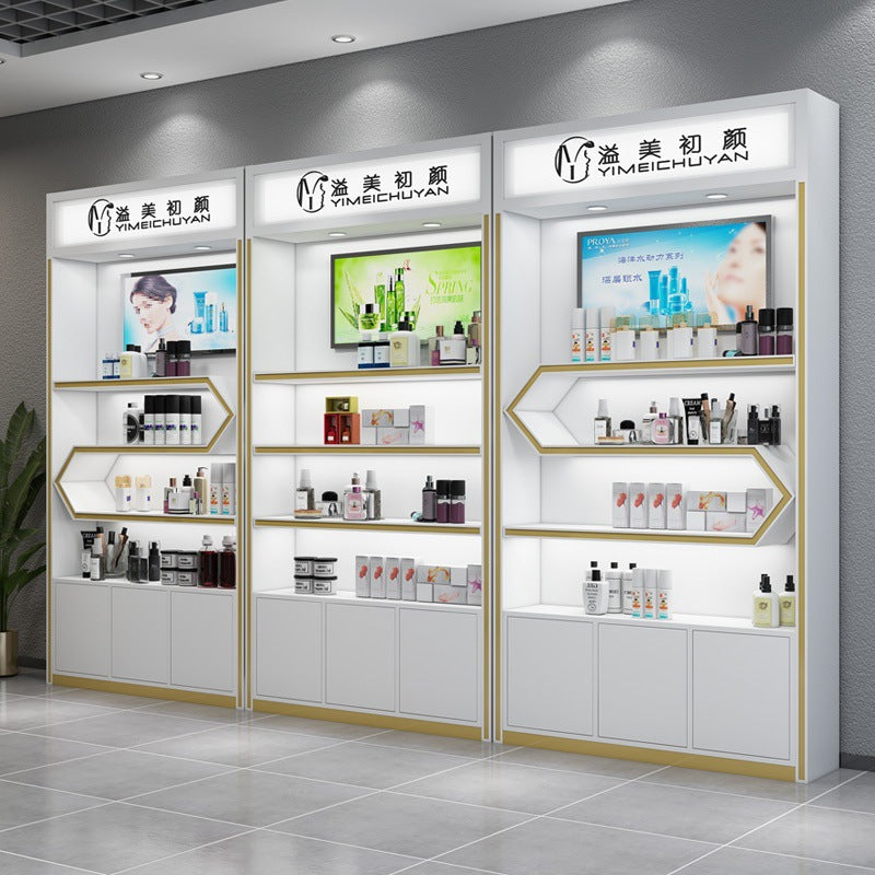 Paint Cosmetics Display Cabinet MDF Fiberboard Storage Movable Beauty Salon Product Cabinet Creative Display Cabinet