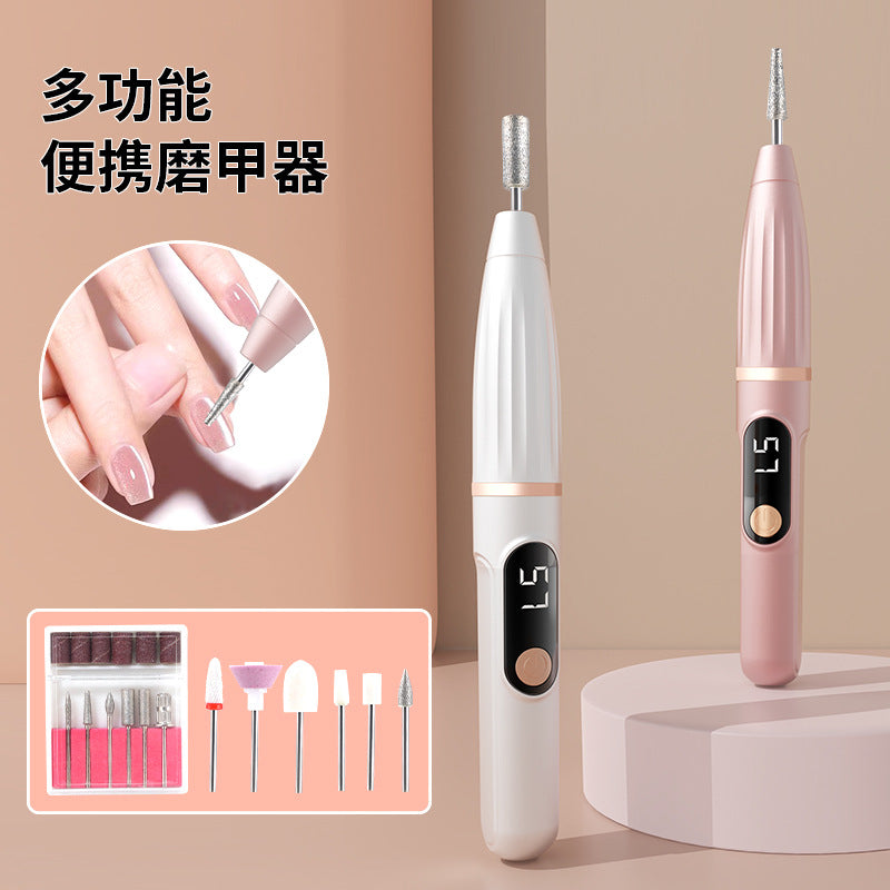 Portable rechargeable nail polishing pen, manicure tool, nail removal pen, light sound, low vibration, easy polishing, lcd display slot
