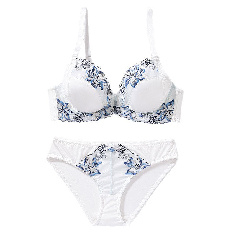 European and american cross-border direct sales embroidered lace sexy plus size bra set - minimizes bust size, lifts, and prevents sagging - women's underwear