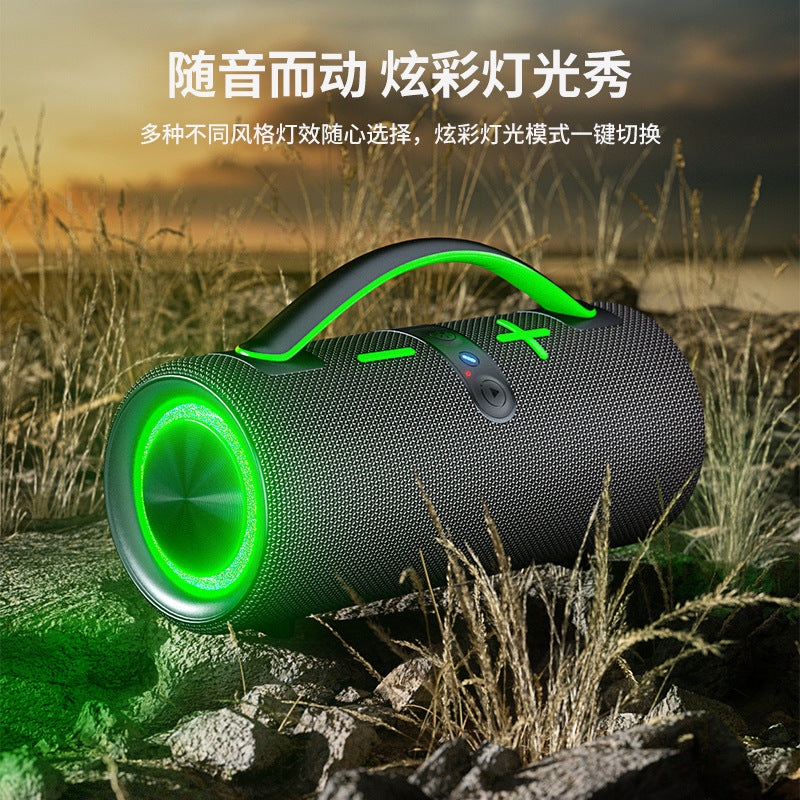 New wireless bluetooth speaker - outdoor fabric waterproof portable subwoofer with rgb lighting - gaming audio
