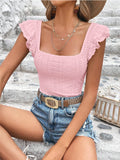 european and american cross-border e-commerce women's apparel: new summer square neck ruffle trim slim-fit t-shirt for  and independent websites