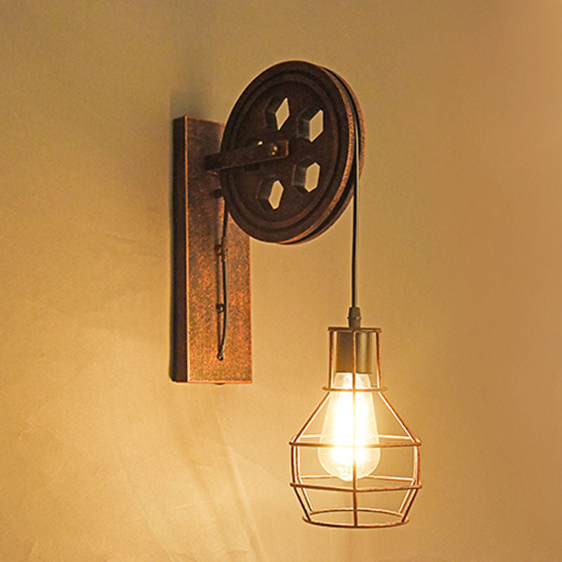 Bar retro lamp industrial wind retro wall lamp creative wrought iron pulley wall lamp personalized restaurant corridor aisle lamp